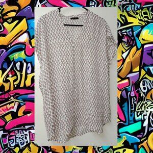 Women's White and Pink/Navy Blue Paisley Blouse in XL